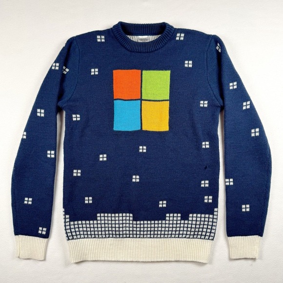 Microsoft Windows Snow Scene Holiday Ugly Sweater Small Tech Geek Retro 90s RARE